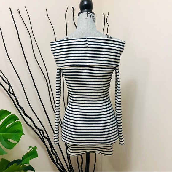 Zara Off Shoulder Cowl Mini Dress Knit Top Stripes - Picture 4 of 9